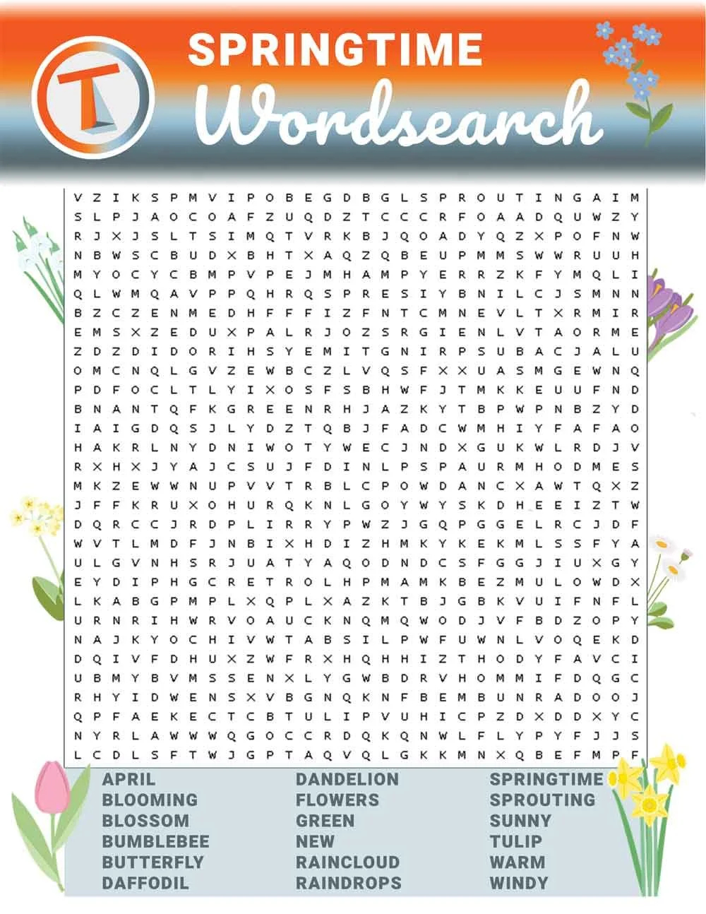 springtime wordsearch tilton s therapy