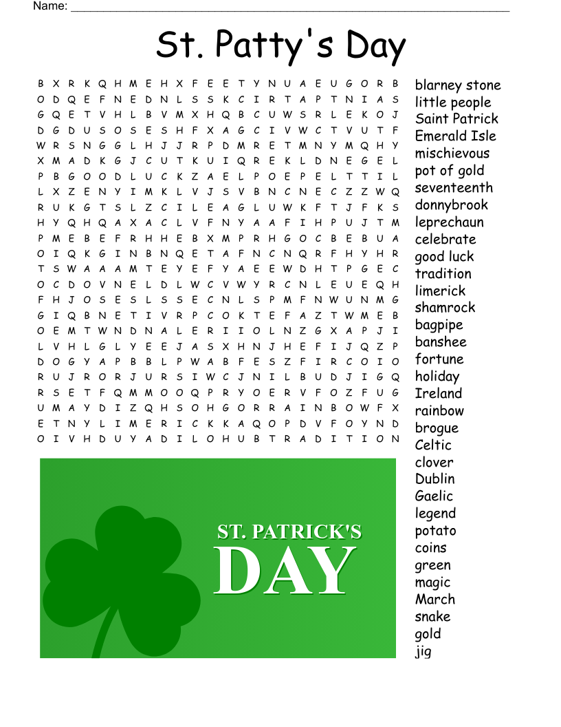St Patrick s Day Word Search WordMint