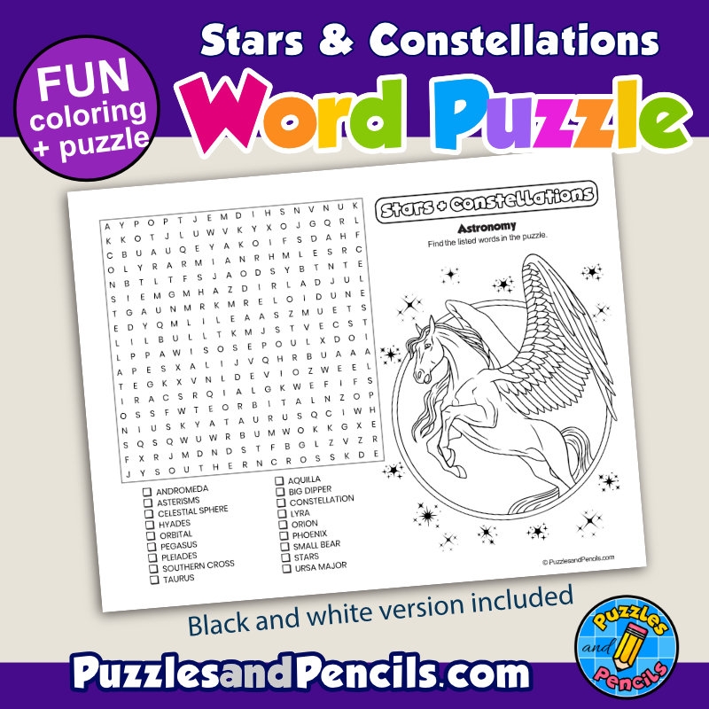 Stars And Constellations Word Search Puzzle Activity Page Astronomy Wordsearch Made By Teachers