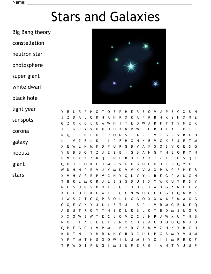 Stars And Galaxies Word Search WordMint