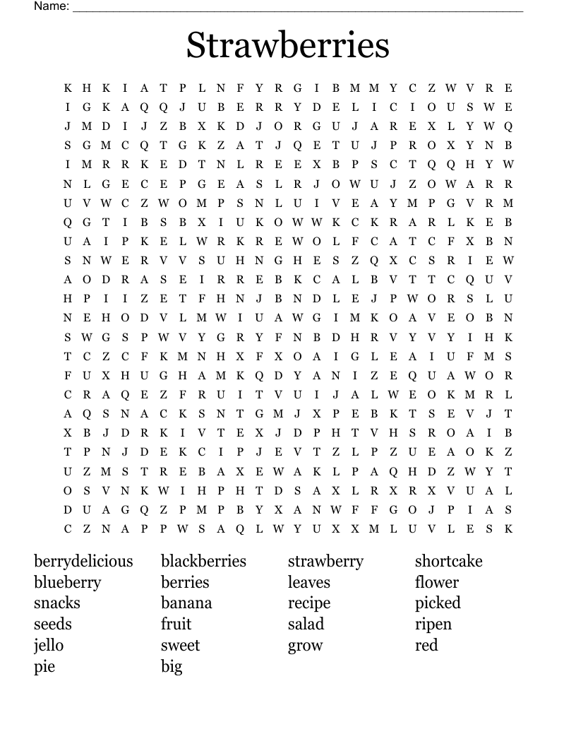 Strawberries Word Search WordMint