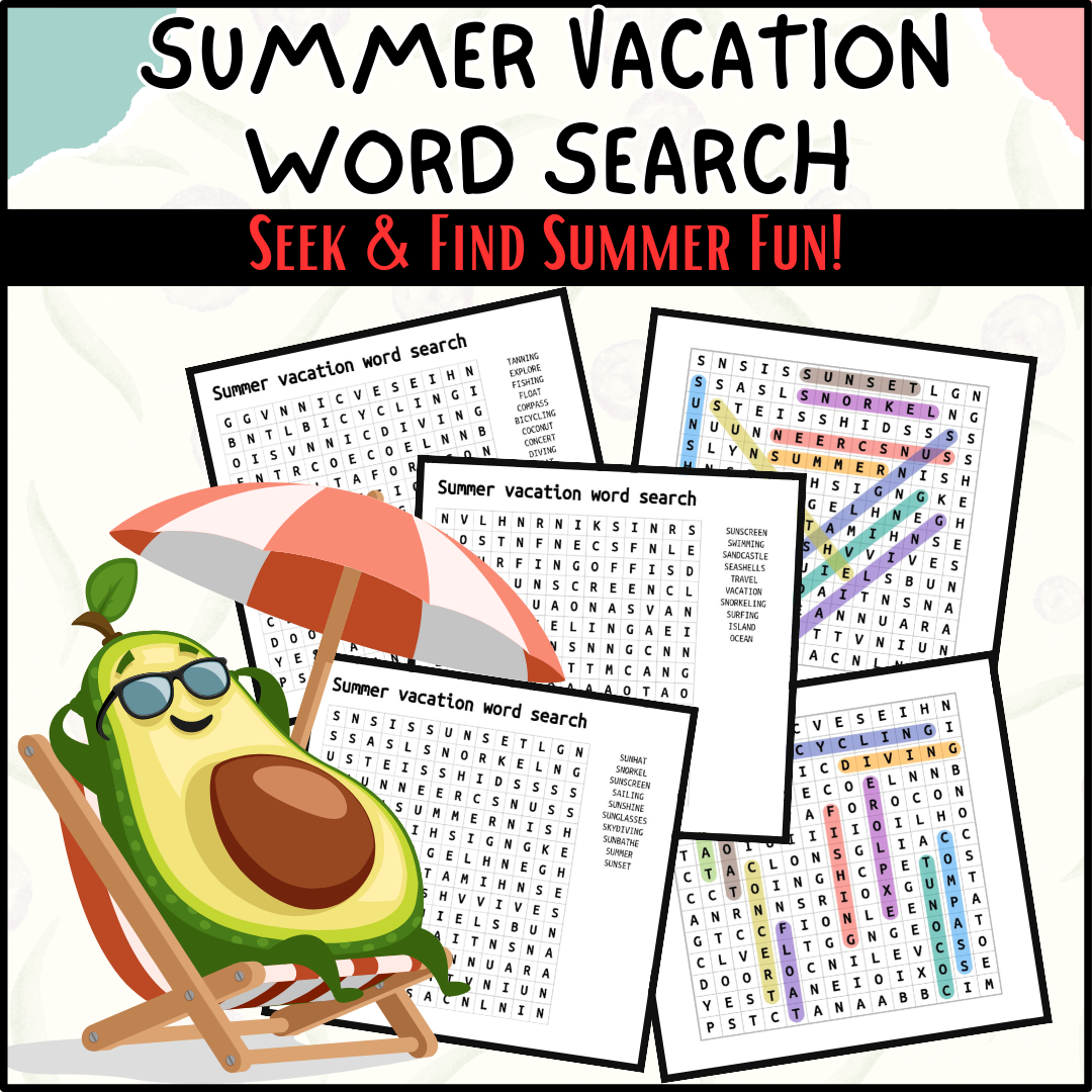 summer activities word search puzzle printable for families and