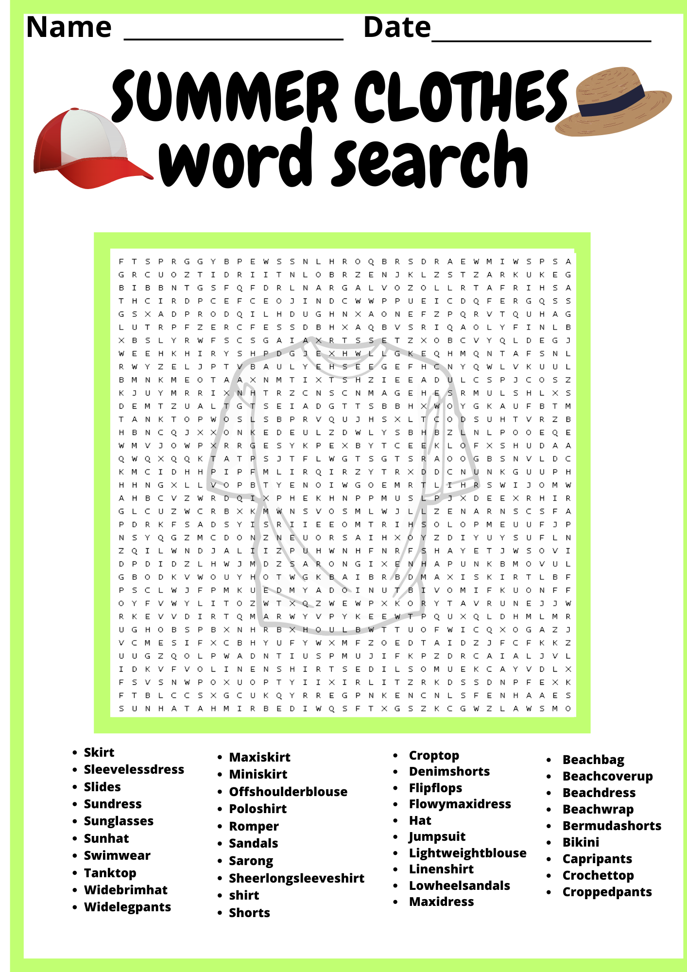 Word Search For Summer