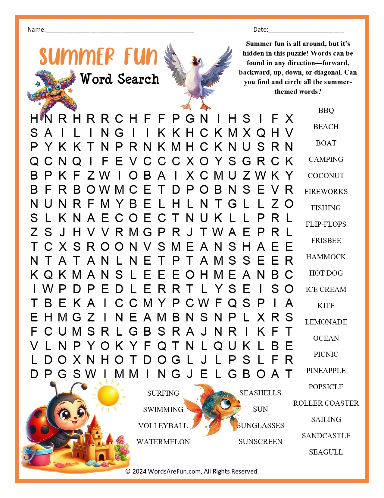 summer fun word search