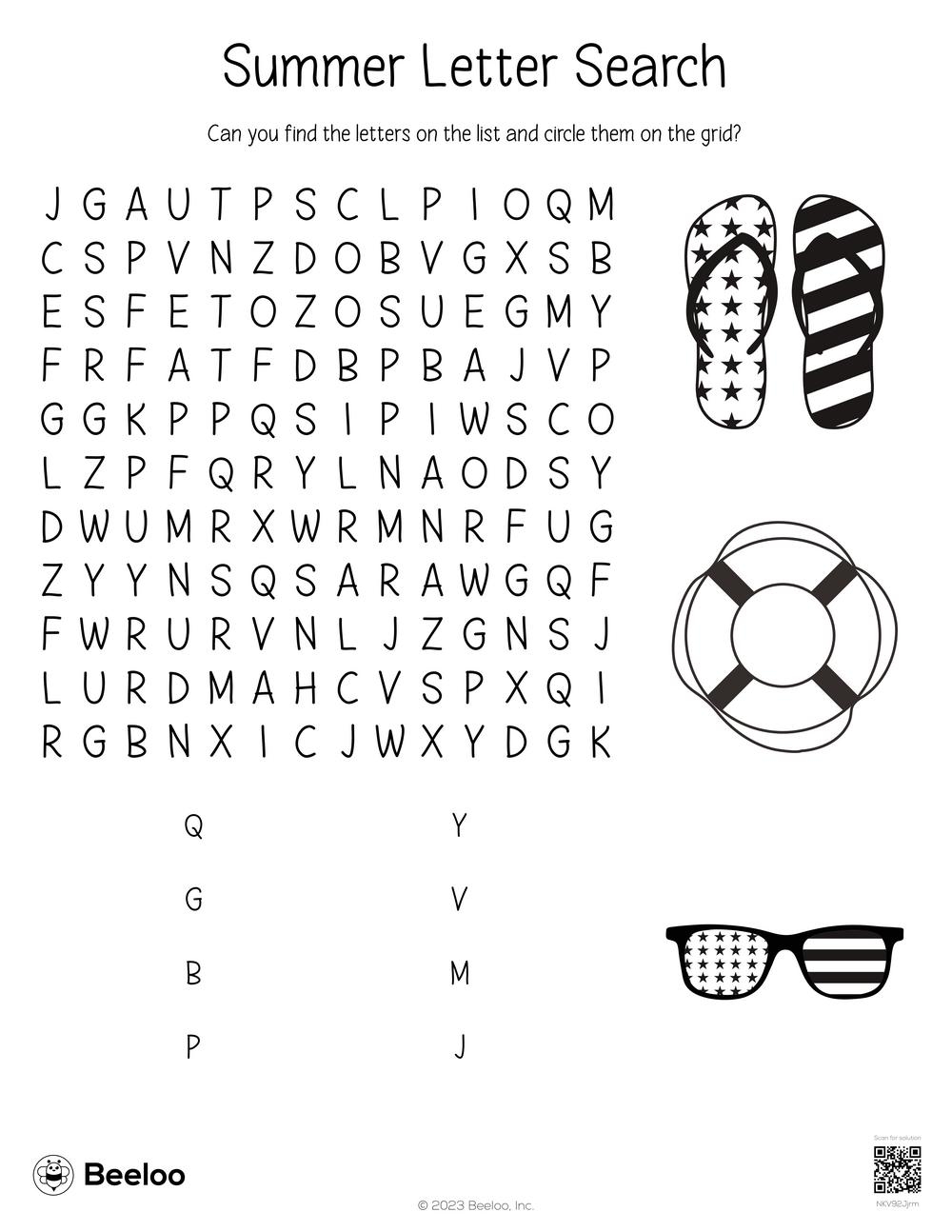 Printable Word Searches Summer Theme