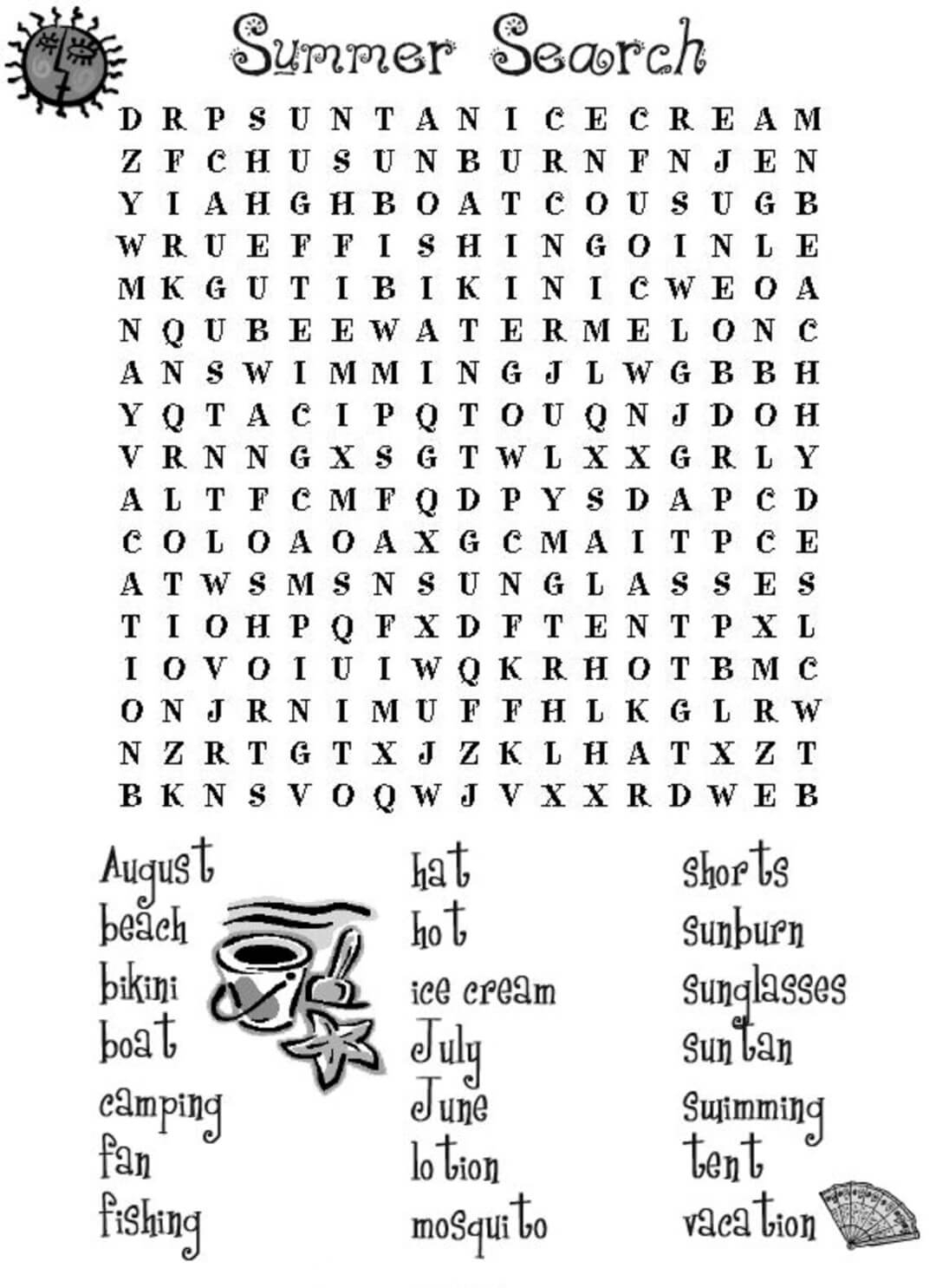 Printable Summer Word Search For Kids