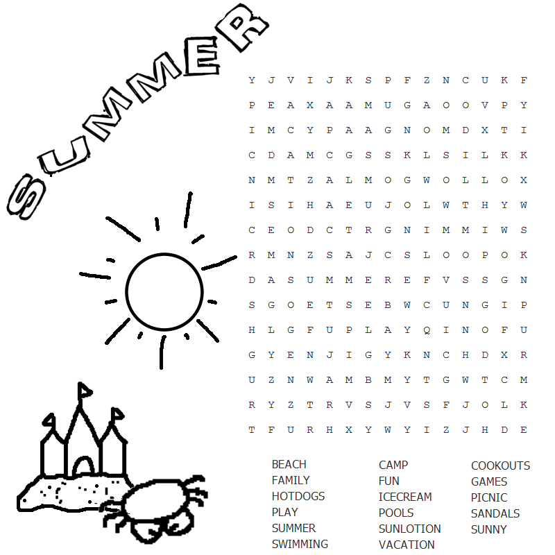 Printable Summer Word Search