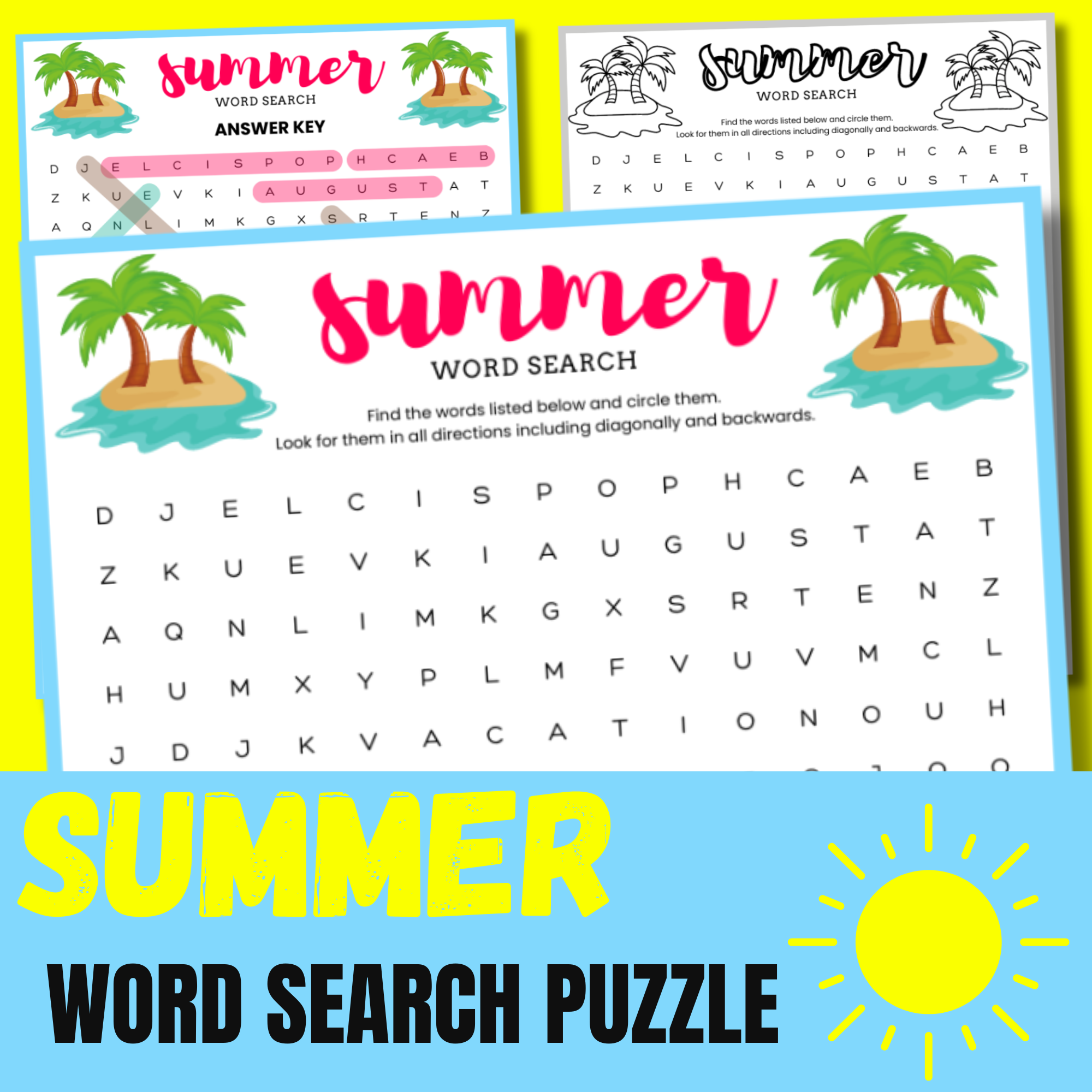 Free Printable Easy Summer Word Searches