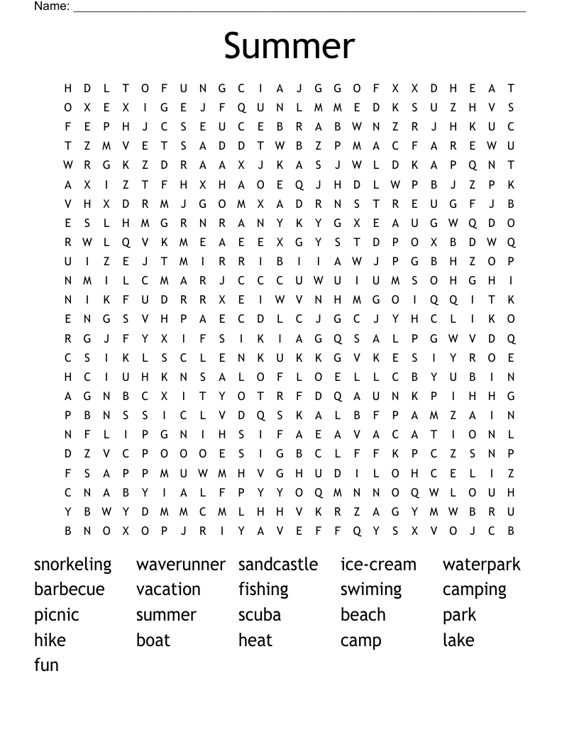 Summer Word Search WordMint