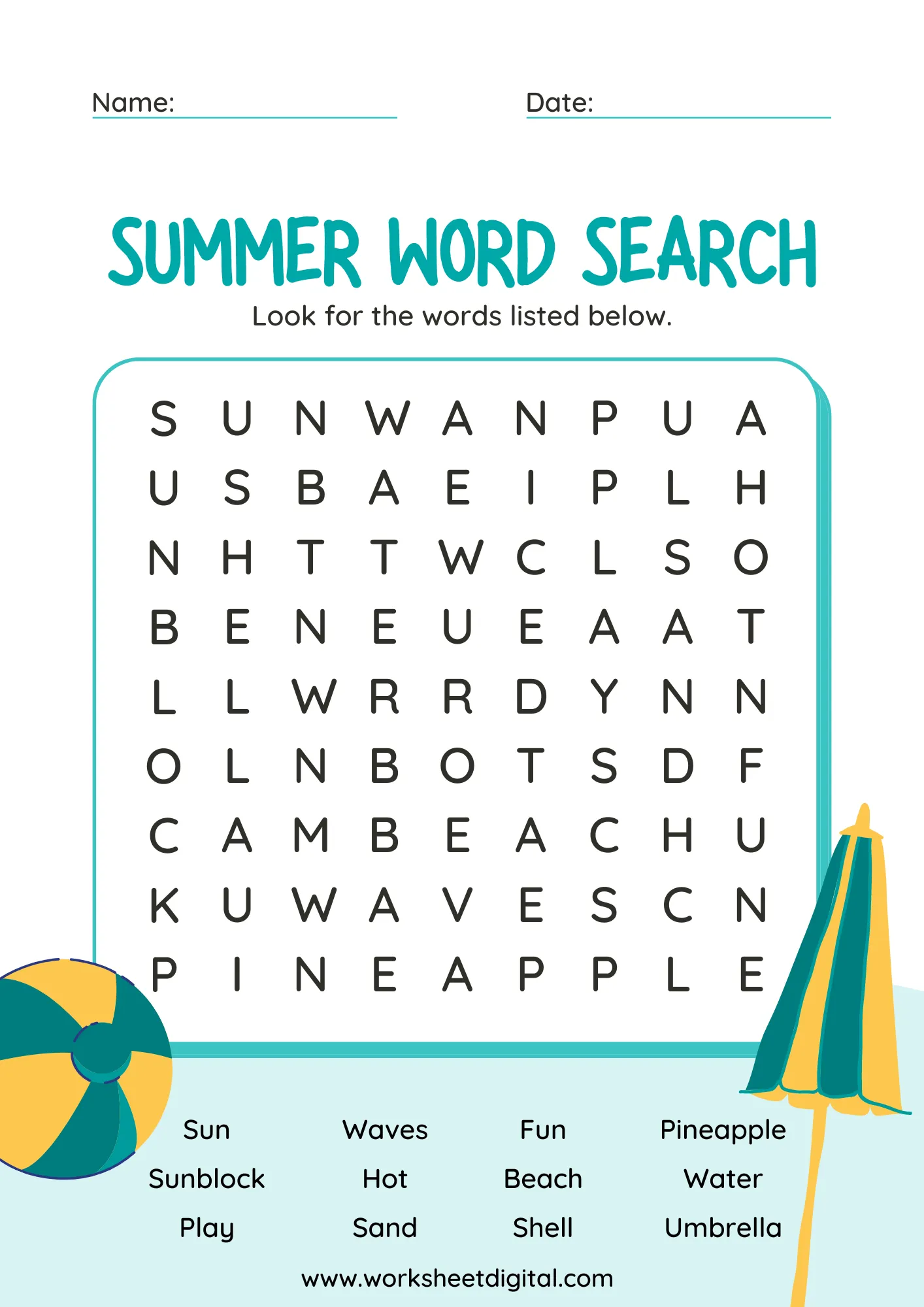 summer word search worksheet digital 1 teacher made resources
