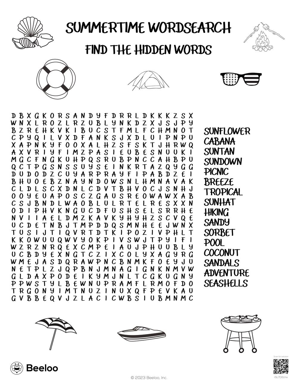 Summertime Wordsearch Beeloo Printable Crafts And Activities For Kids