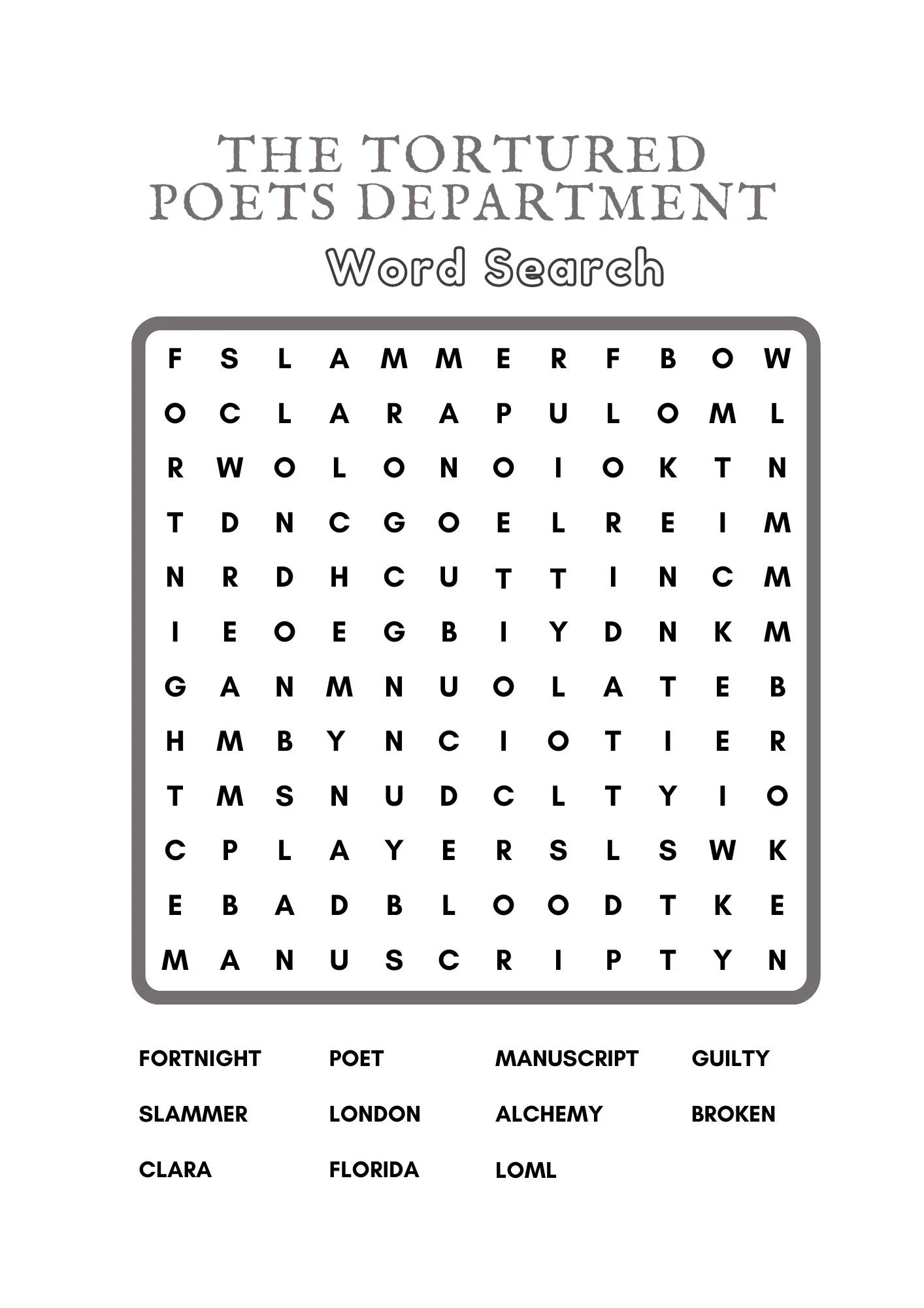 Taylor Swift Era Word Searches Weeno Social Party Planning Made Easy