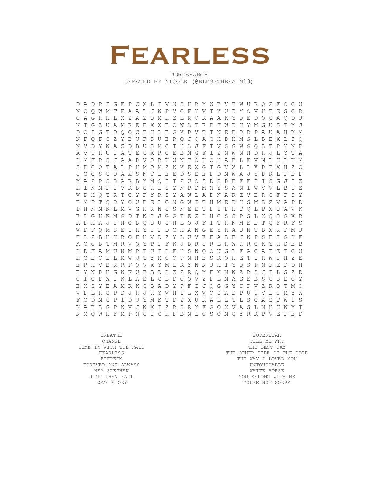 TAYLOR SWIFT WORD SEARCH annawanderer On Tumblr