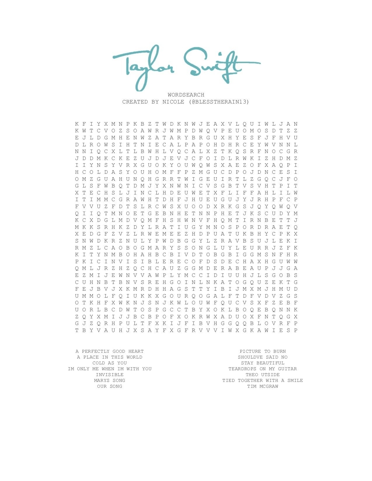 TAYLOR SWIFT WORD SEARCH annawanderer On Tumblr