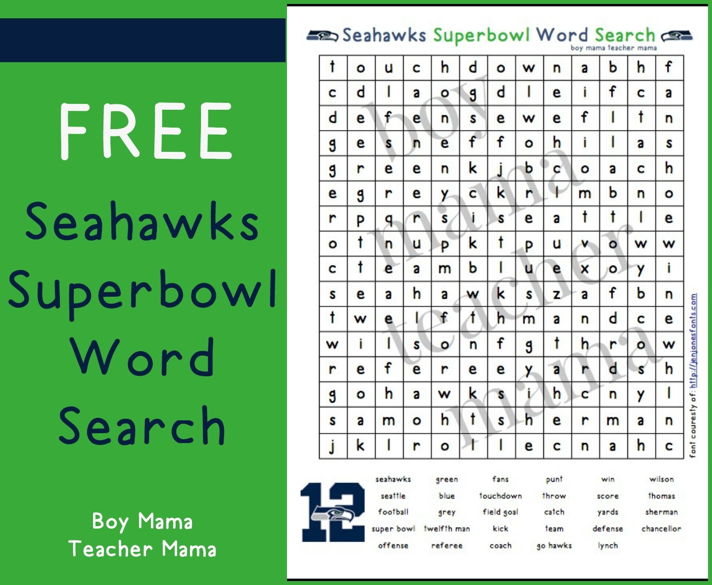 Teacher Mama FREE Seahawks Superbowl Word Search Boy Mama Teacher Mama
