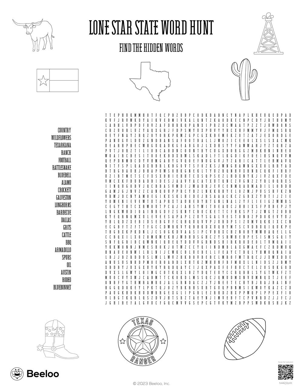 Texas themed Word Searches Beeloo Printable Crafts And Activities For Kids