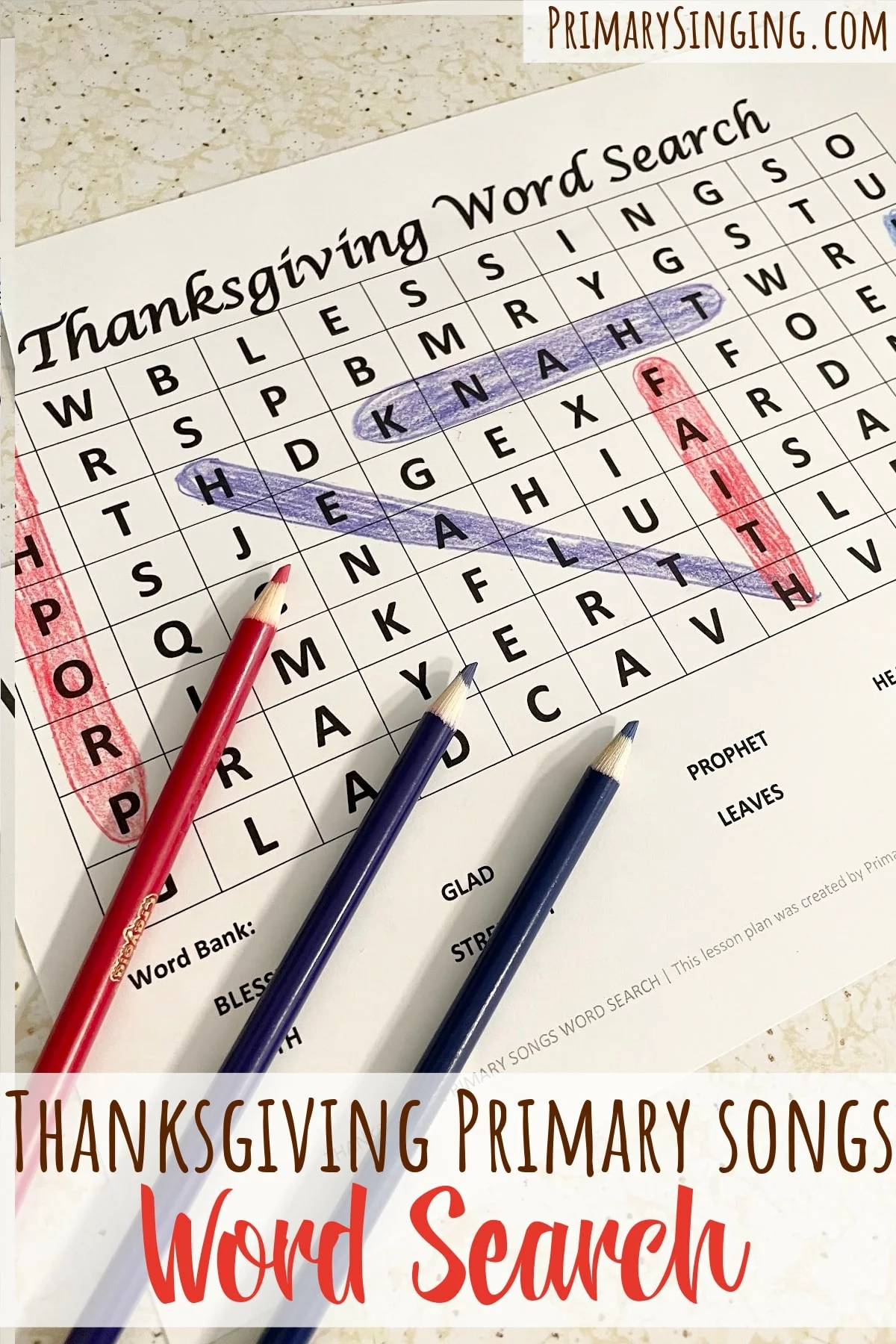 Thanksgiving Primary Songs Word Search Primary Singing