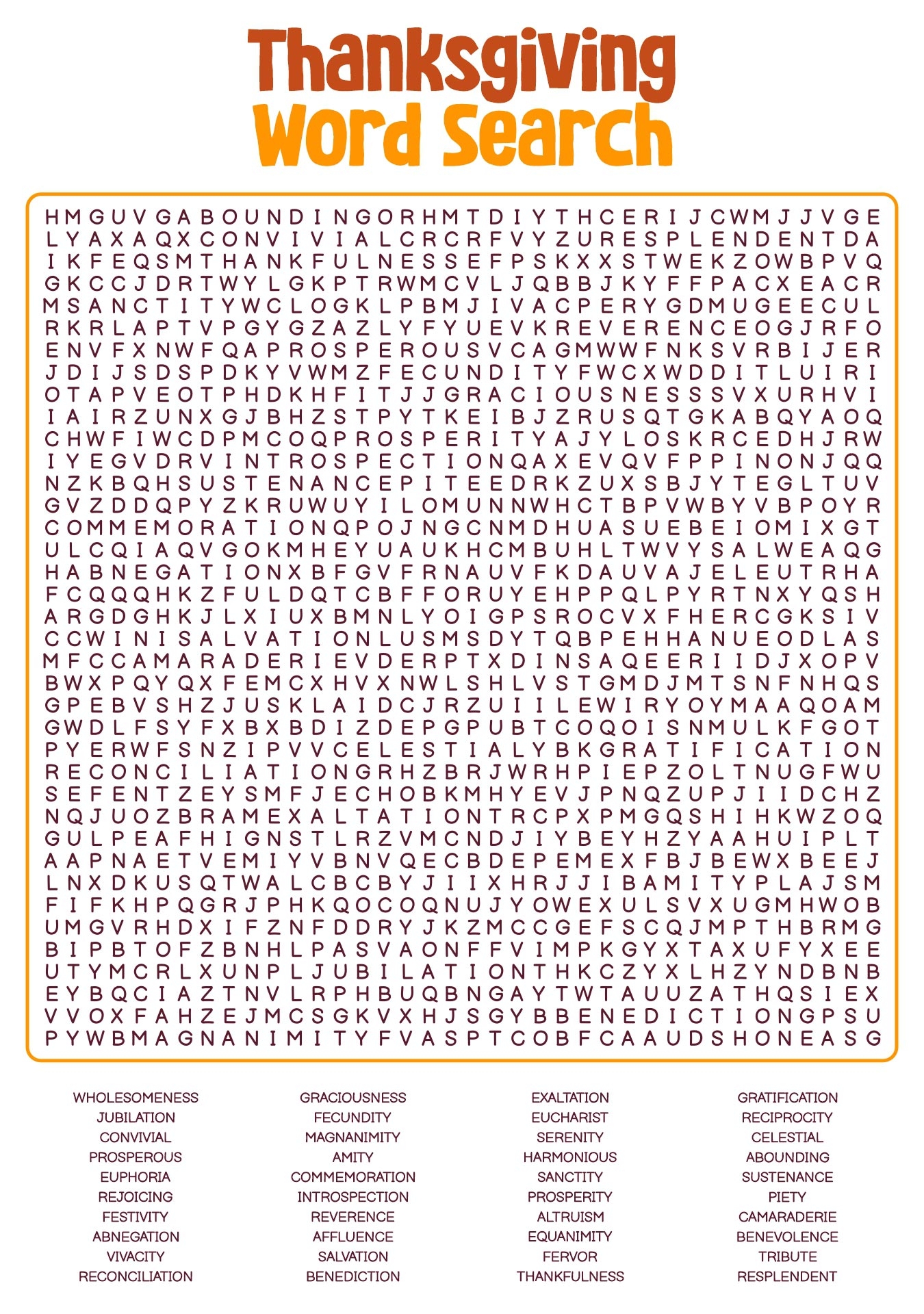 Thanksgiving Word Search Free Printable Hard
