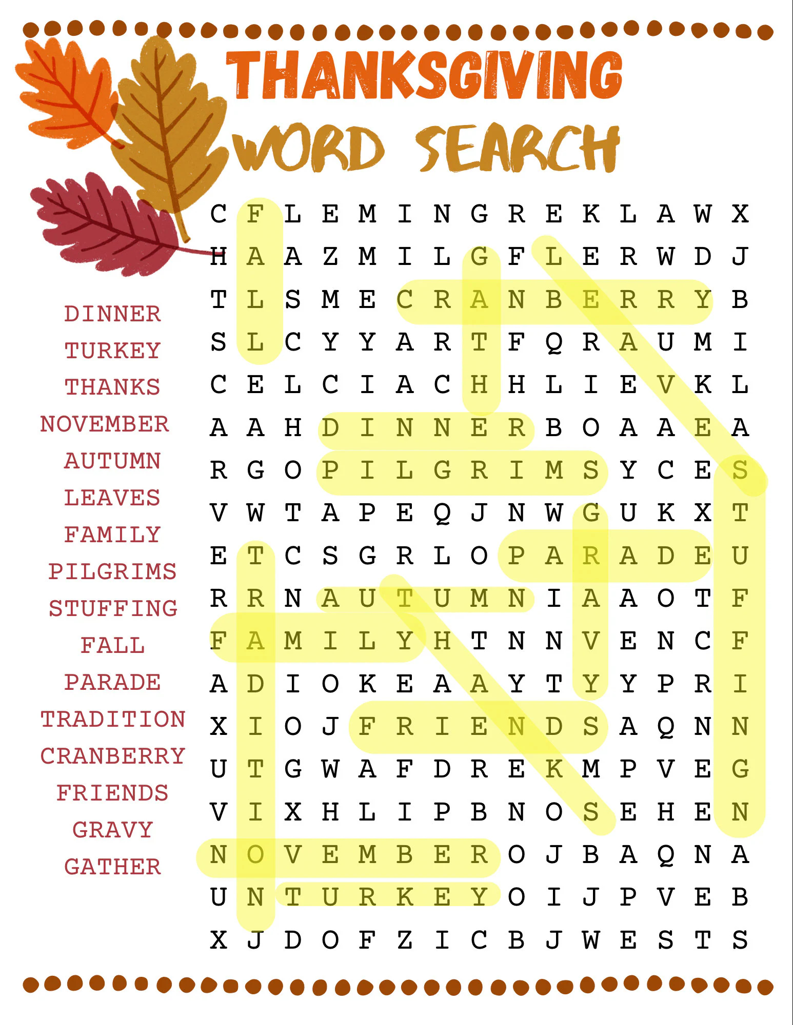 Printable Thanksgiving Word Search