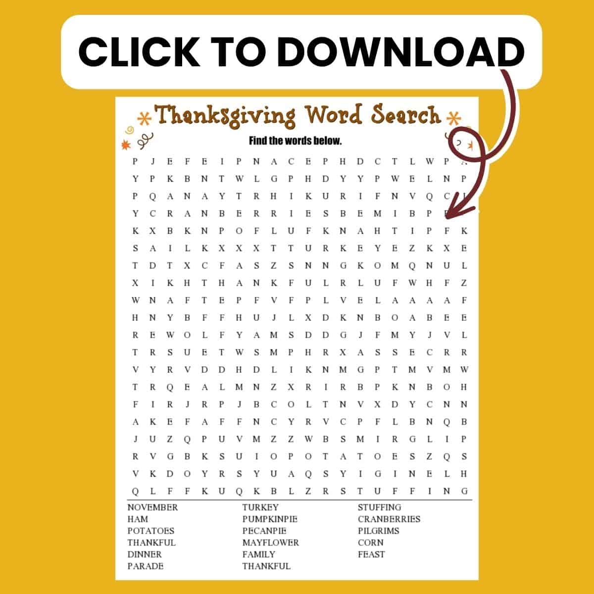 Free Printable Thanksgiving Word Search Pdf