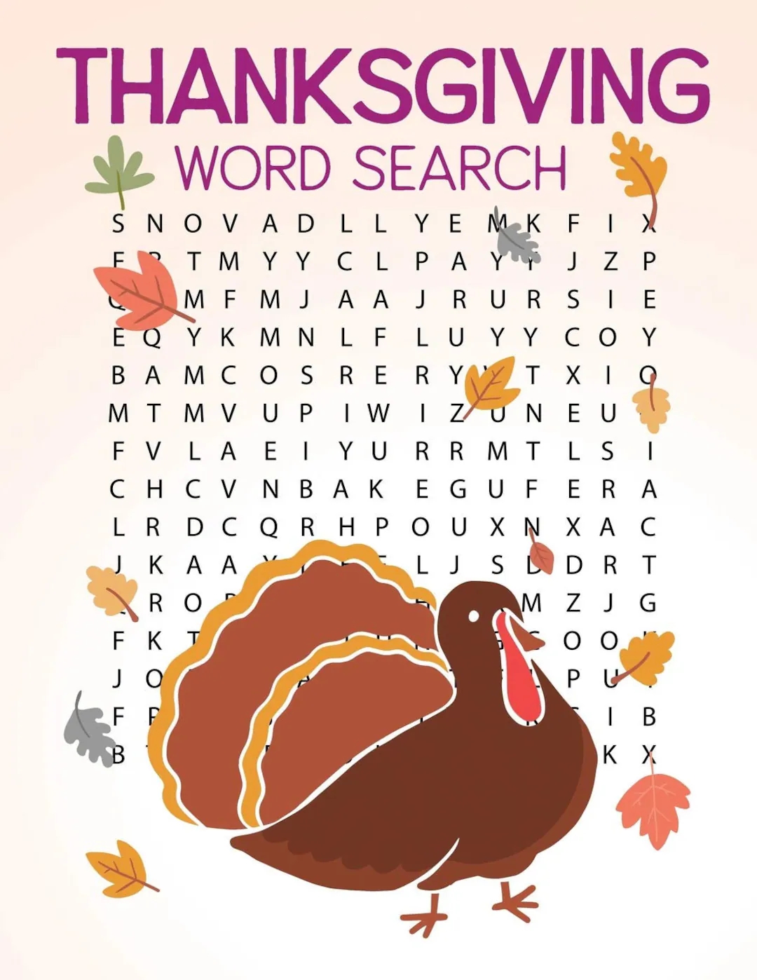 Thanksgiving Word Search Large Print Thanksgiving Word Search Puzzle Etsy