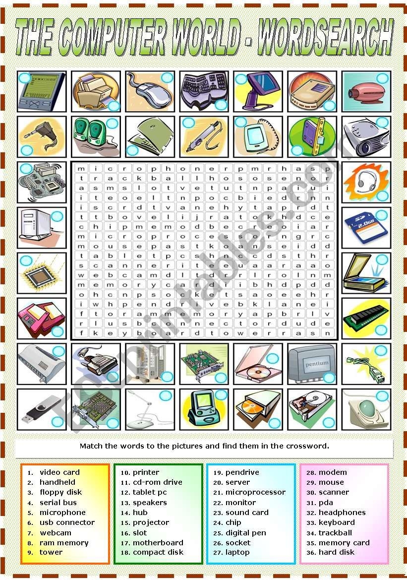 THE COMPUTER WORLD WORDSEARCH B W VERSION INCLUDED ESL Worksheet By Katiana
