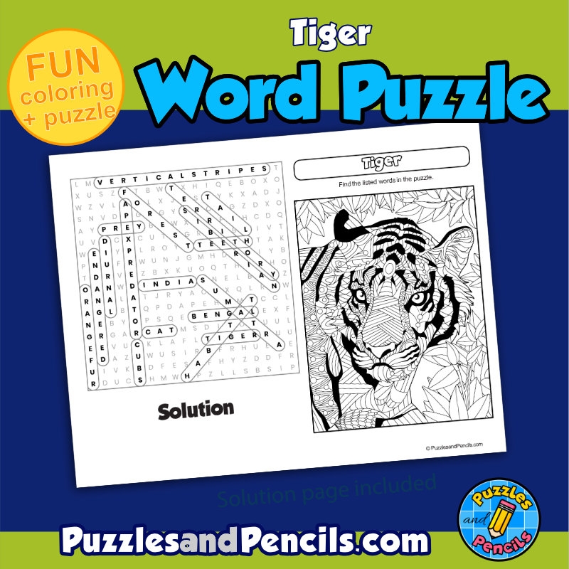 Tiger Word Search Puzzle Activity Page And Coloring Wordsearch Made By Teachers