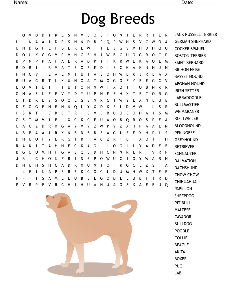 Types Of Dogs Word Search WordMint