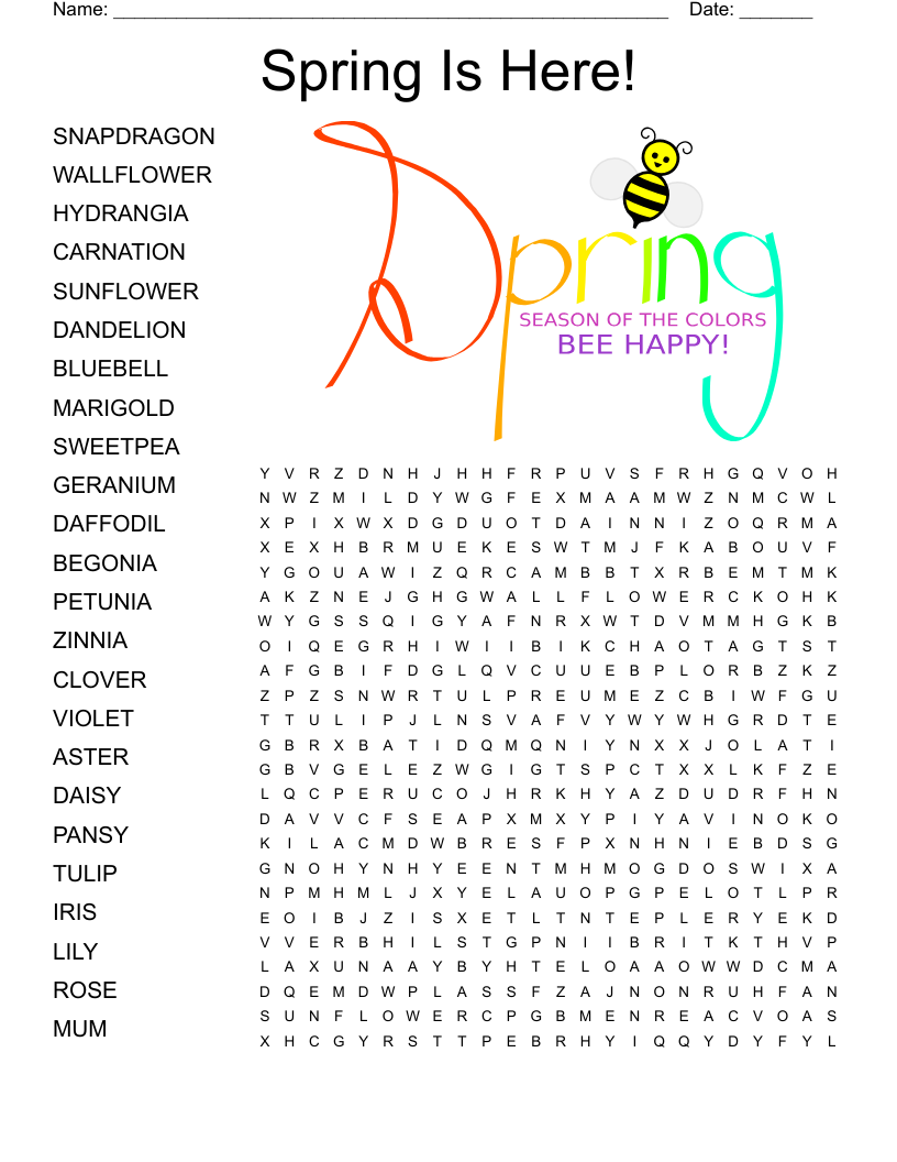Types Of Flowers Word Search WordMint