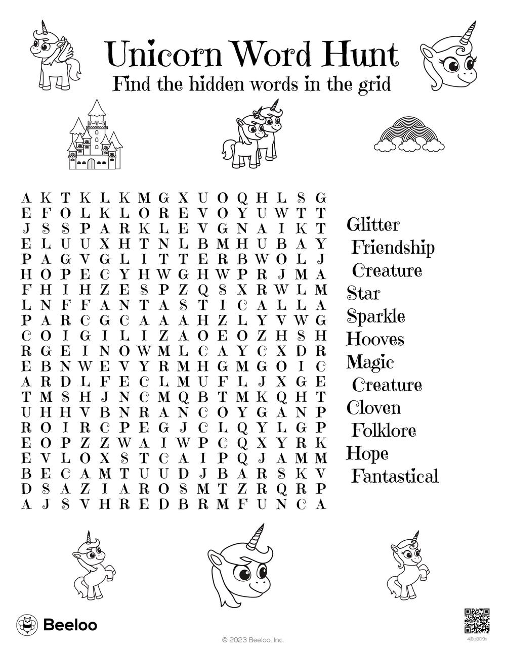 Unicorn themed Word Searches Beeloo Printable Crafts And Activities For Kids