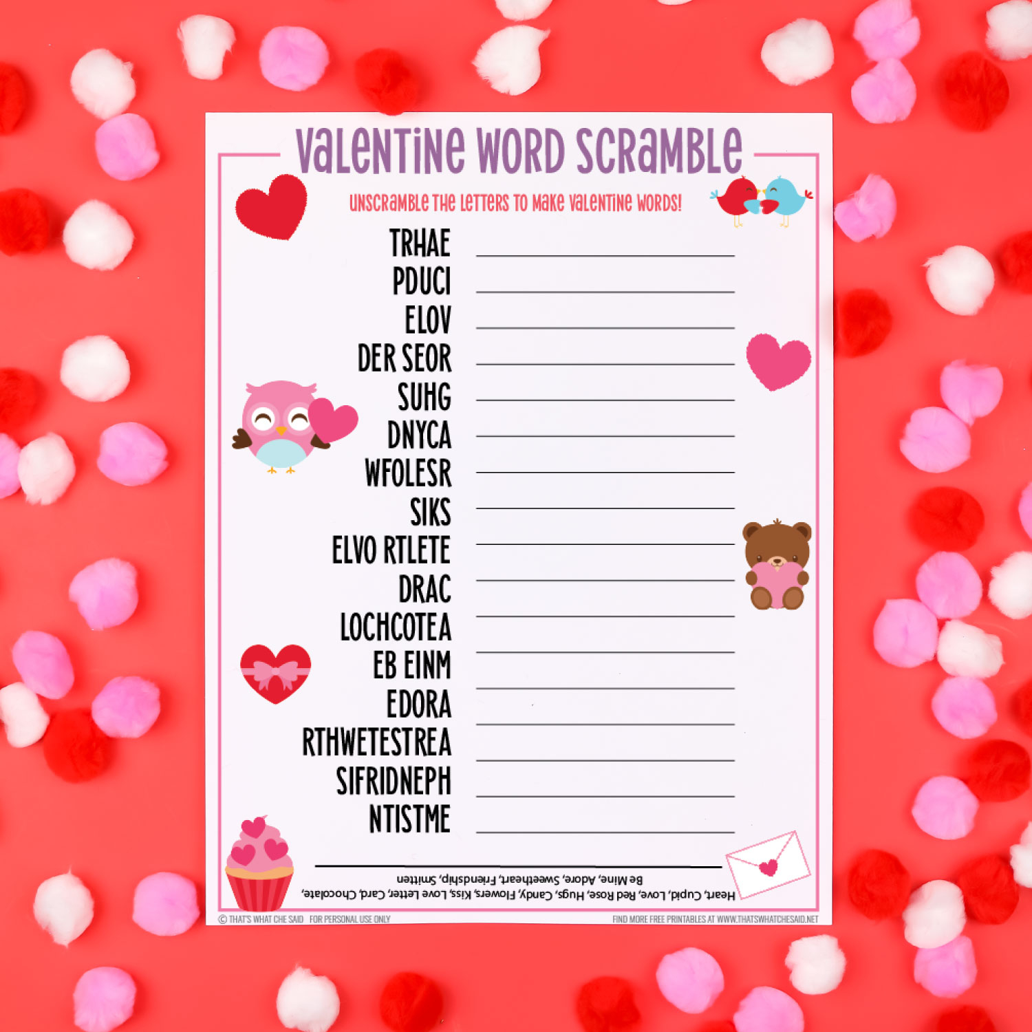 valentine s day word scramble 20 free valentine printables that s what che said