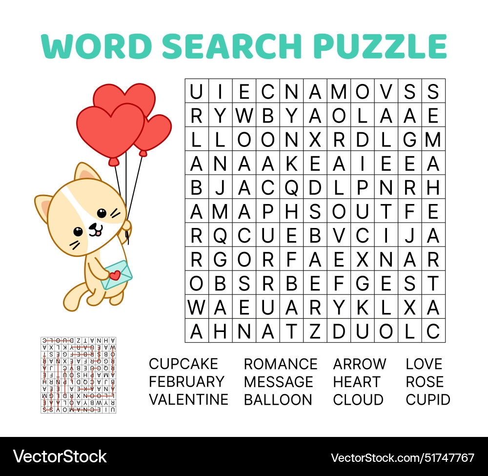 Valentine s Day Word Search Puzzle For Kids Vector Image Valentine s Day Word Search Puzzle For Kids Vector Image