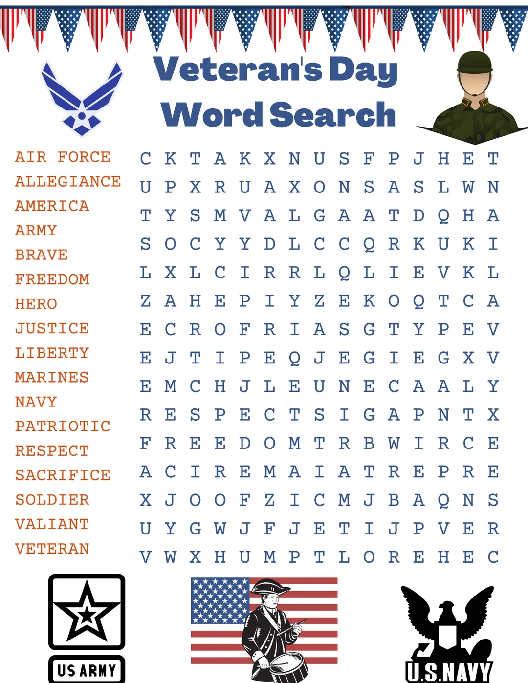 veteran s day word search etsy