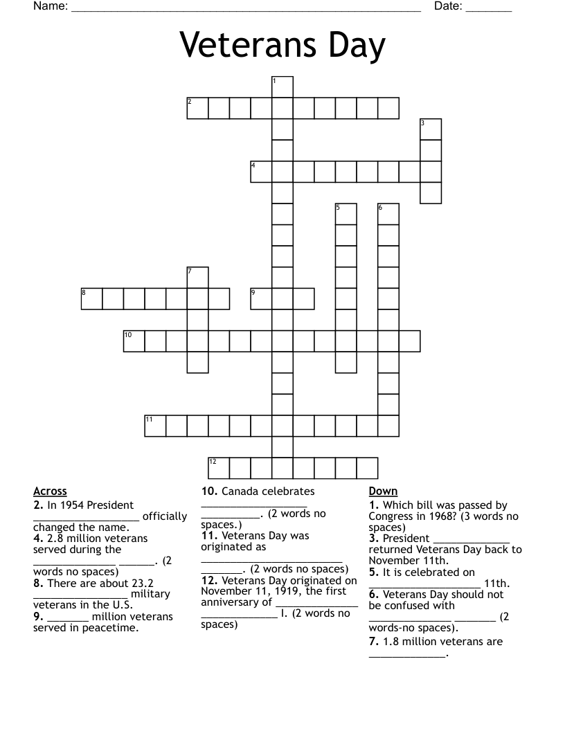 Veterans Day Crossword WordMint