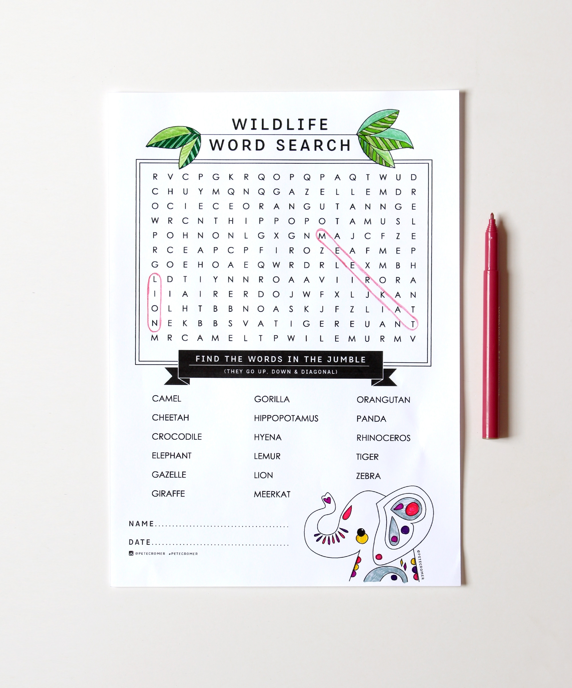 Wildlife Word Search Printable Pete Cromer