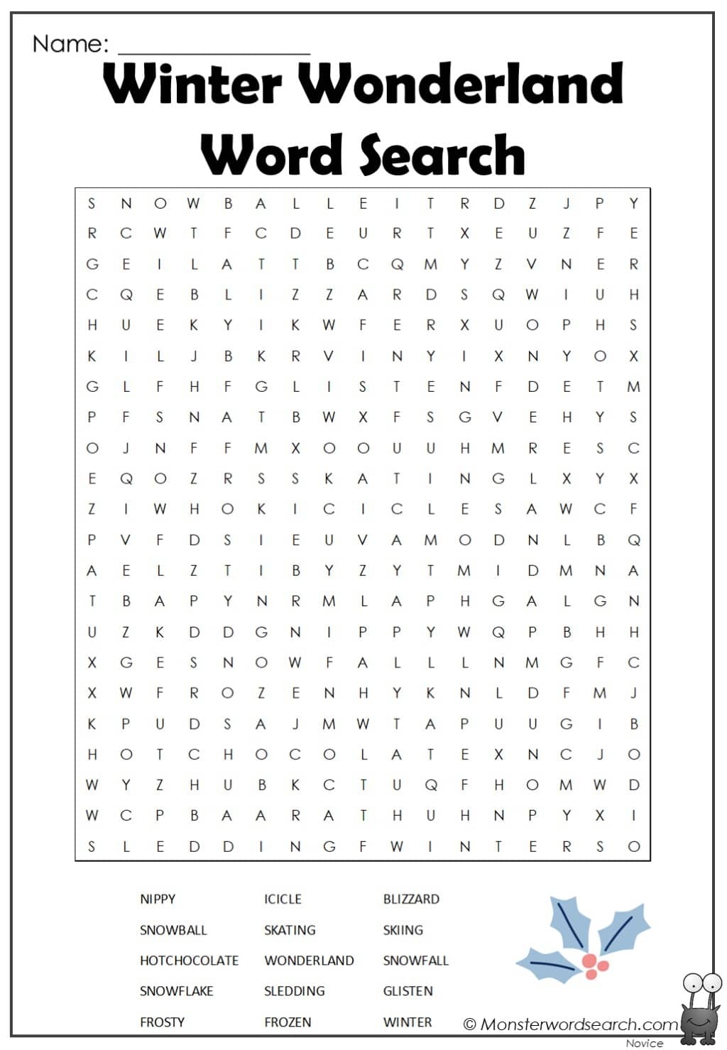 winter wonderland word search monster word search