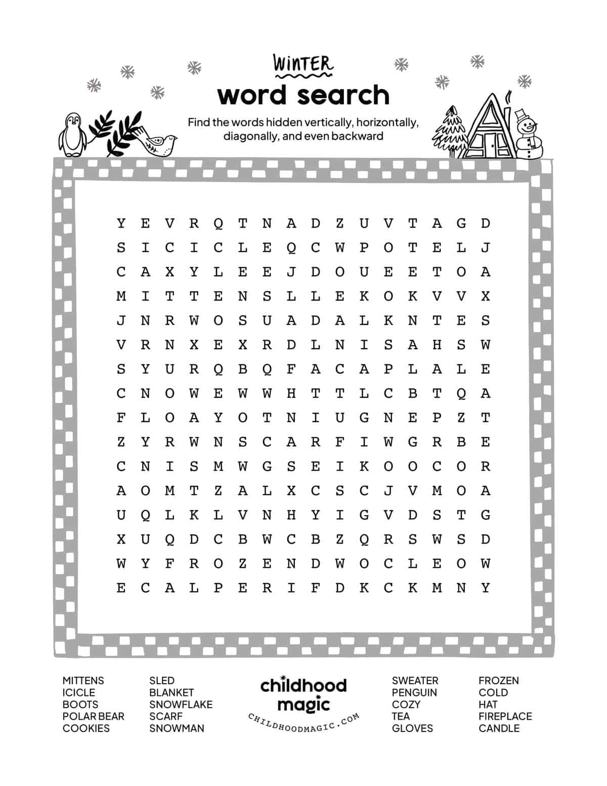 winter word search childhood magic