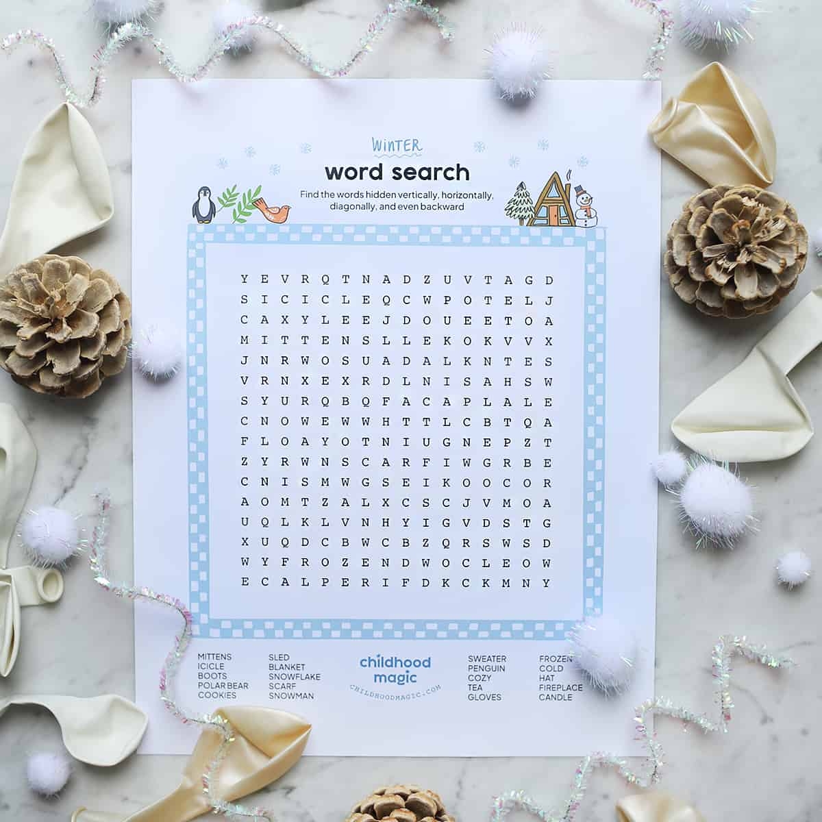 winter word search childhood magic
