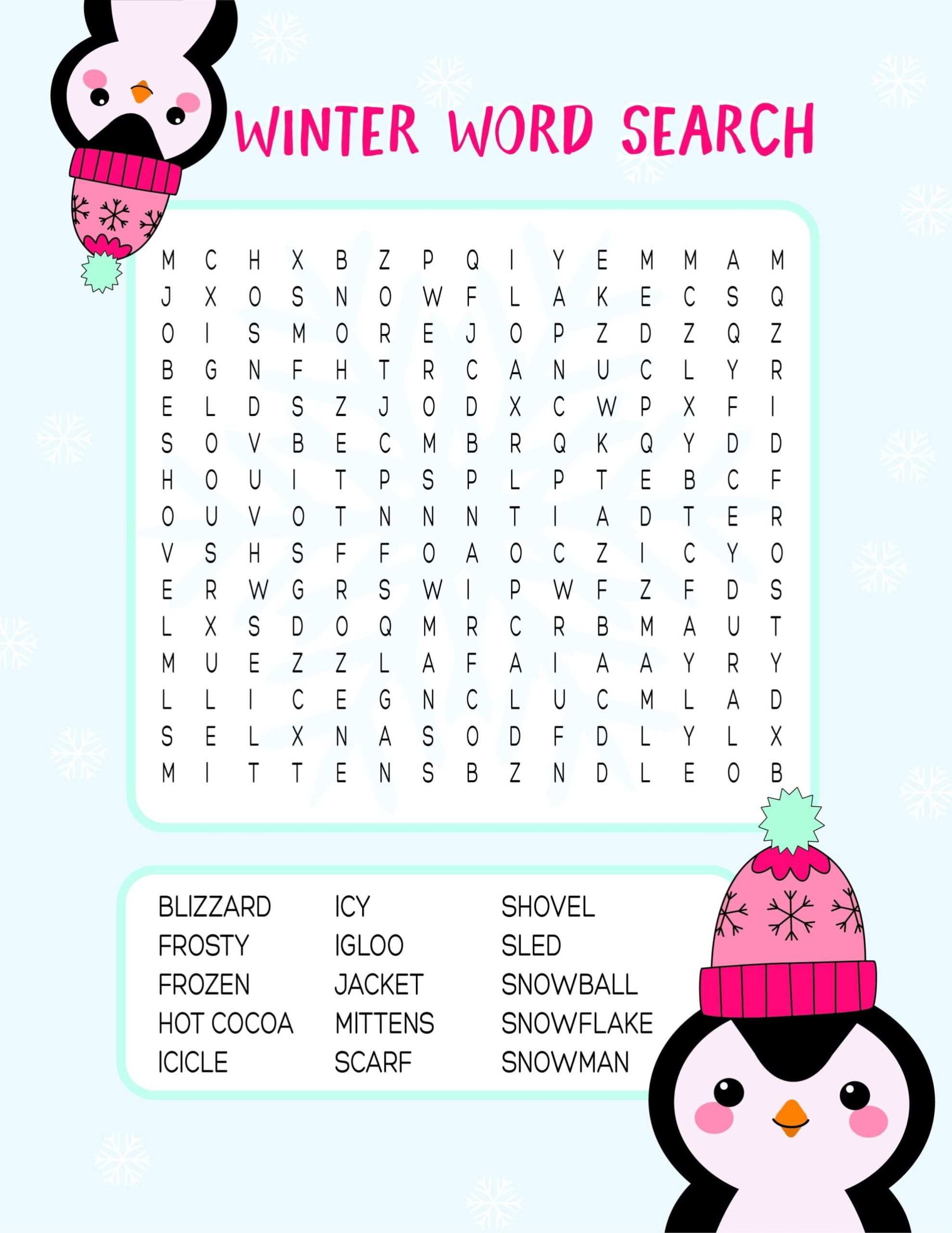 Free Printable Winter Word Search Puzzles