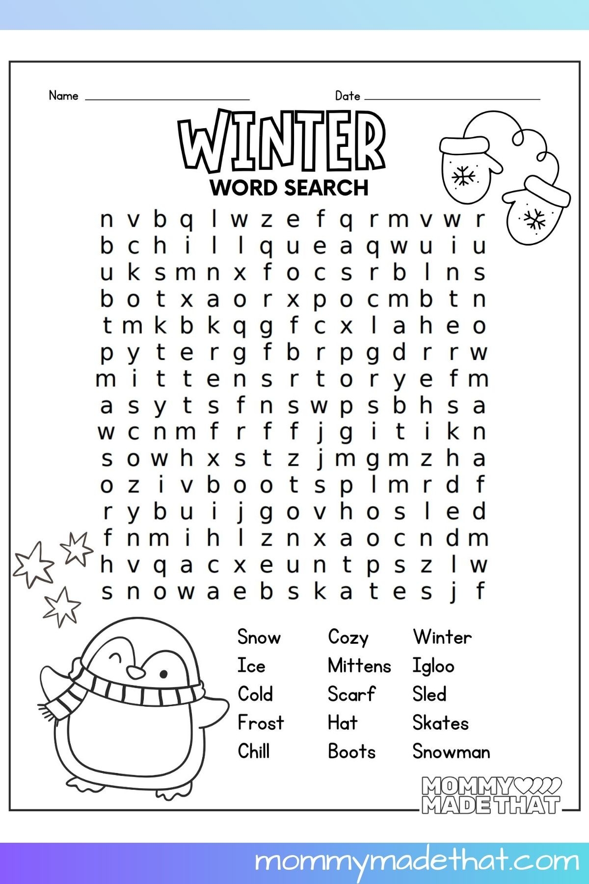 winter word search free printable