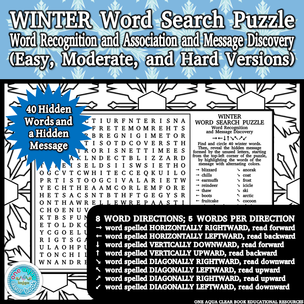 Winter Word Search Puzzle Word Recognition And Association And Message Discovery Made By Teachers