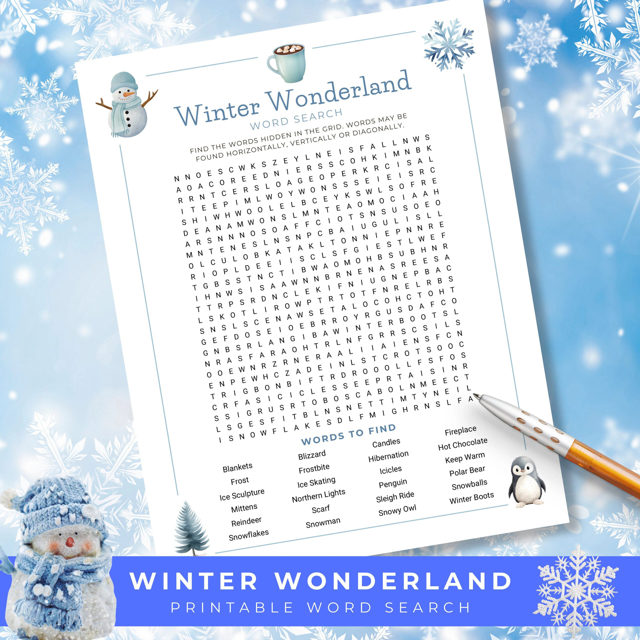 winter word search wintertime activities christmas word search printable word puzzles christmas games winter wonderland party games etsy