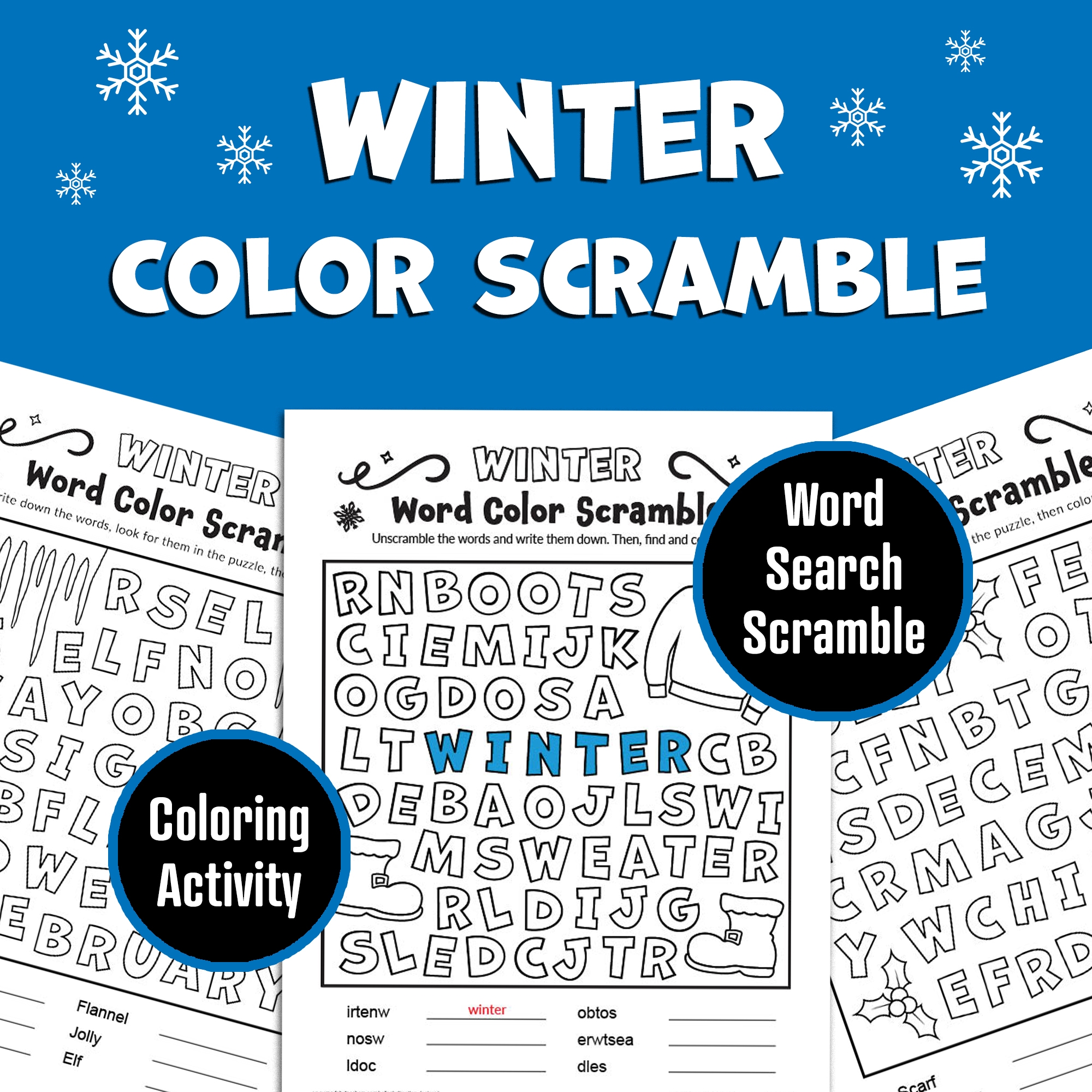 Winter Word Search Word Scramble Coloring Activity Made By Teachers
