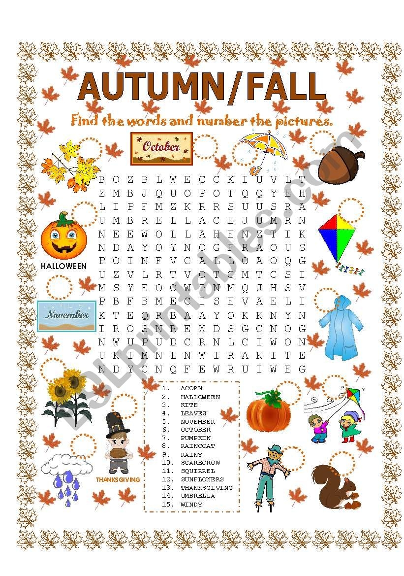 Free Autumn Word Search Printable