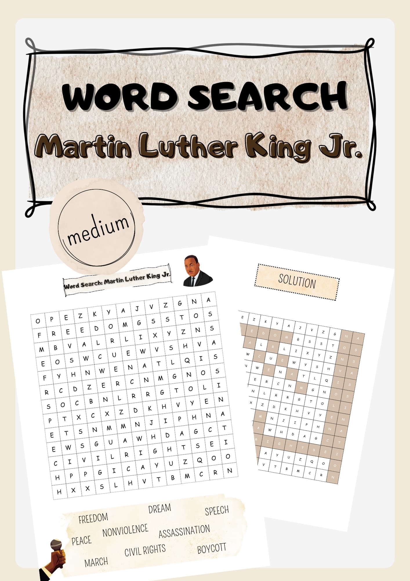 Word Search Martin Luther King Day MLK Day Medium Made By Teachers