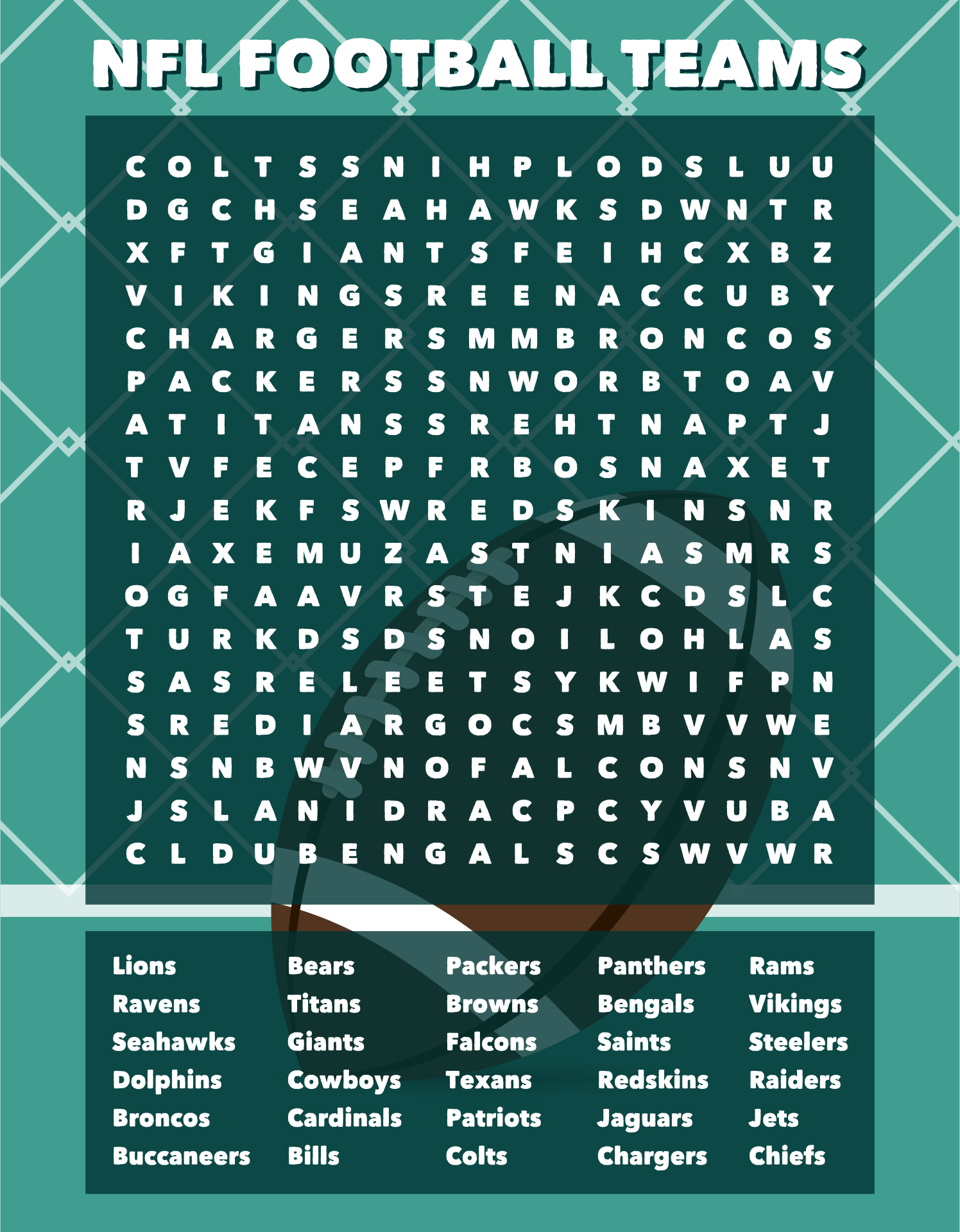 Word Search Nfl Printable