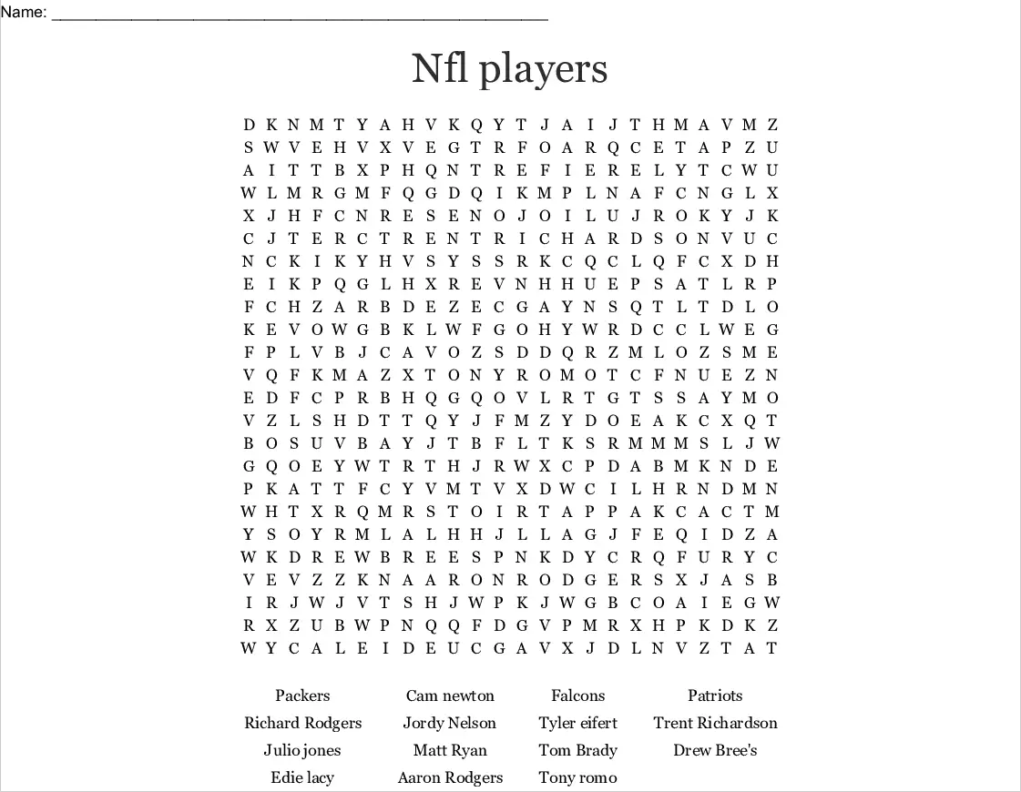 Word Search Nfl Teams