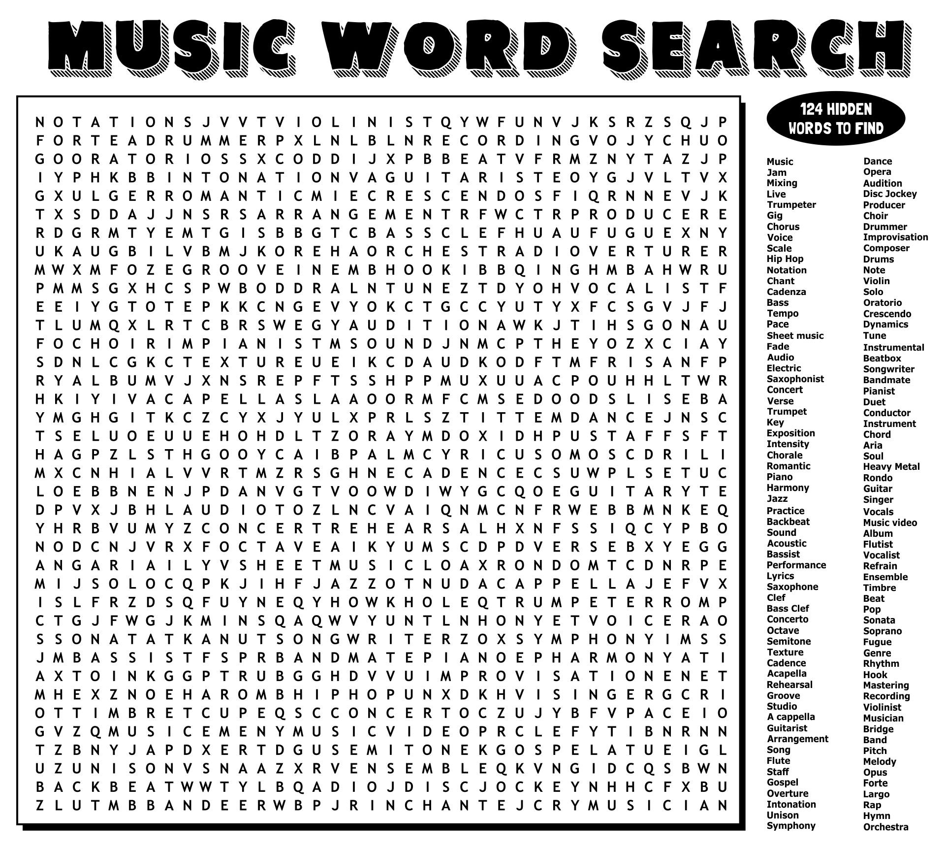Printable Hard Word Search Puzzles Free