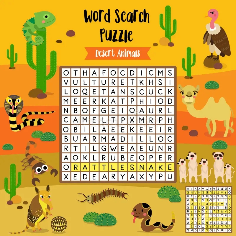 Word Search Puzzle Desert Animals Stock Vector Illustration Of Colorful Game 174512780