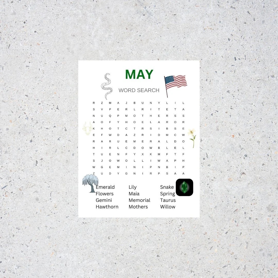 Word Search Puzzle May Printable Etsy